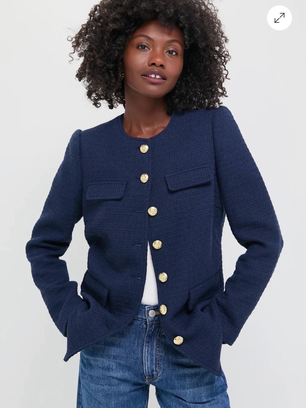 Pomander Place Navy Tweed Jennings Button-Front Women's Jacket